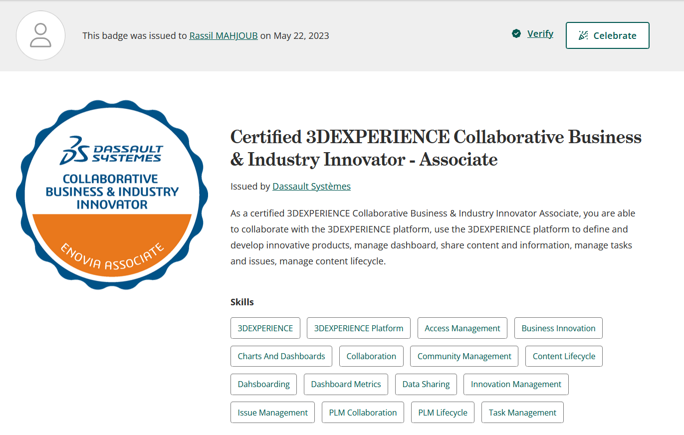 3DEXPERIENCE Collaborative Business & Industry Innovator Certificate